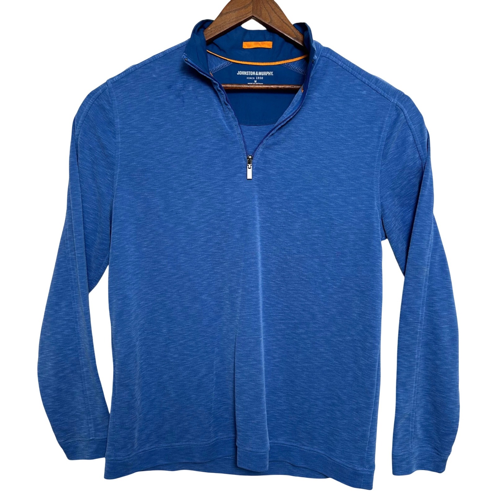 Johnston & Murphy Mens Performance Pullover 1/4 Zip Long Sleeve Blue M
